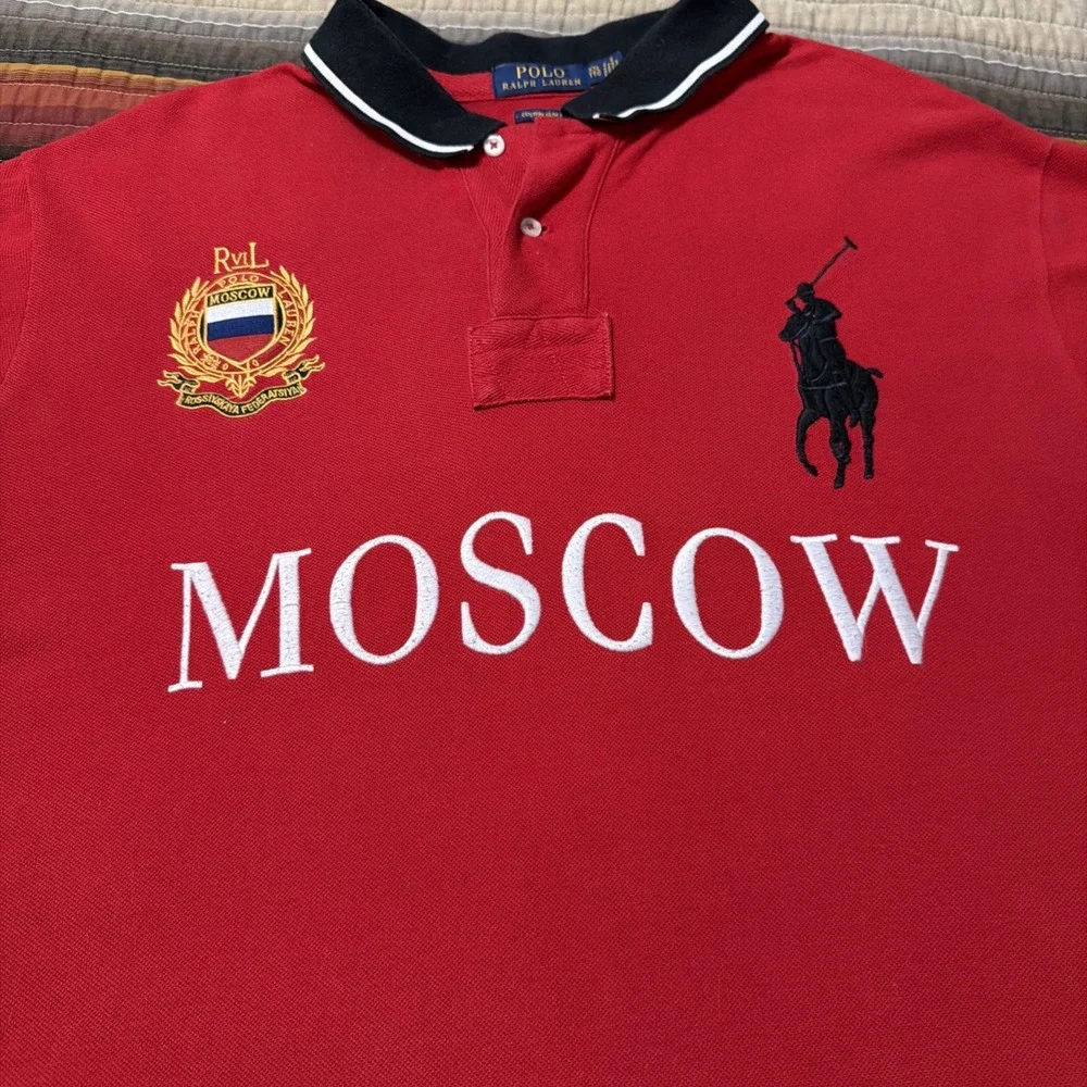 Polo Ralph Lauren Red Solid Short Sleeve Collared Button Polo Shirt MOSCOW XXL